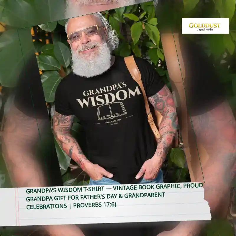 Grandpa's Wisdom T-Shirt &mdash; Vintage Book Graphic, Proud Grandpa Gift for Father's Day &amp; Grandparent Celebrations | Proverbs 17:6) by@Outfy