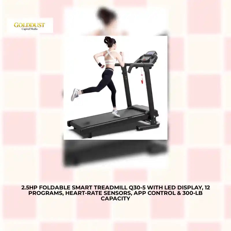 2.5HP Foldable Smart Treadmill Q30-5 with LED Display, 12 Programs, Heart‑Rate Sensors, APP Control &amp; 300‑lb Capacity by@Outfy