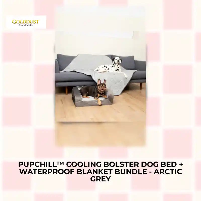 PupChill&trade; Cooling Bolster Dog Bed + Waterproof Blanket Bundle - Arctic Grey by@Outfy
