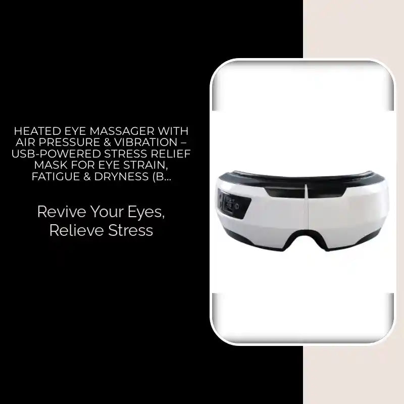 Heated Eye Massager with Air Pressure &amp; Vibration &ndash; USB‑Powered Stress Relief Mask for Eye Strain, Fatigue &amp; Dryness (Black + White PU Leather) by@Outfy