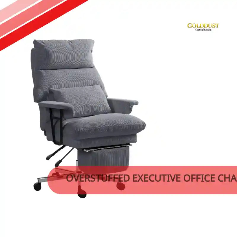 Overstuffed Executive Office Chair with Footrest &amp; Lumbar Support &ndash; High Back Reclining, Gray by@Outfy