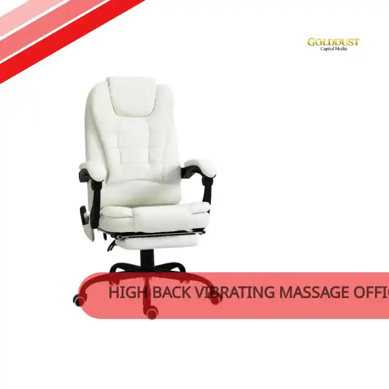 High Back Vibrating Massage Office Chair &ndash; Executive Recliner with Footrest &amp; Lumbar Support, White by@Outfy
