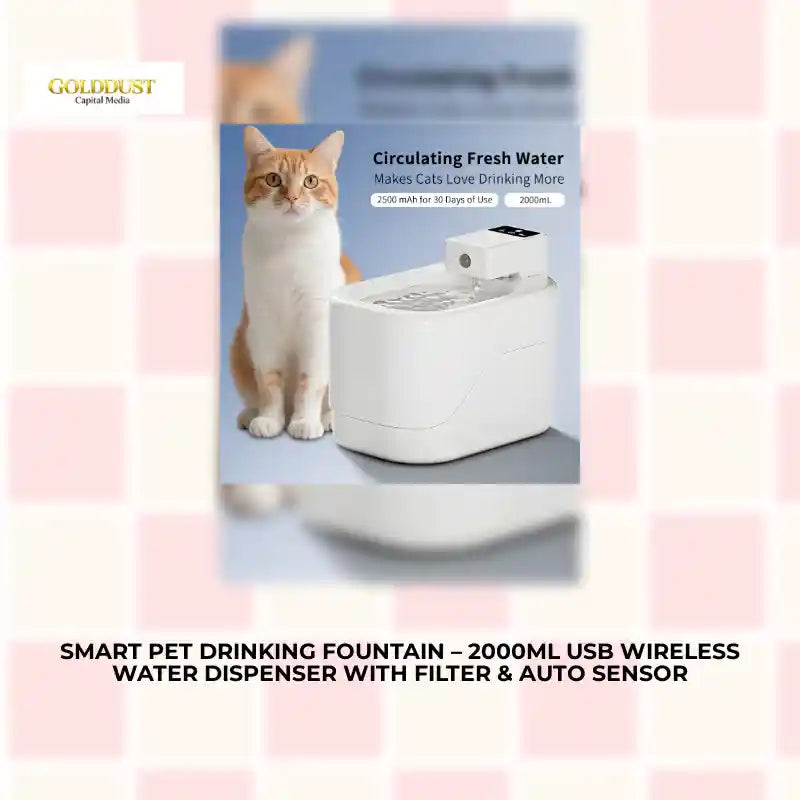 Smart Pet Drinking Fountain &ndash; 2000ml USB Wireless Water Dispenser with Filter &amp; Auto Sensor by@Outfy