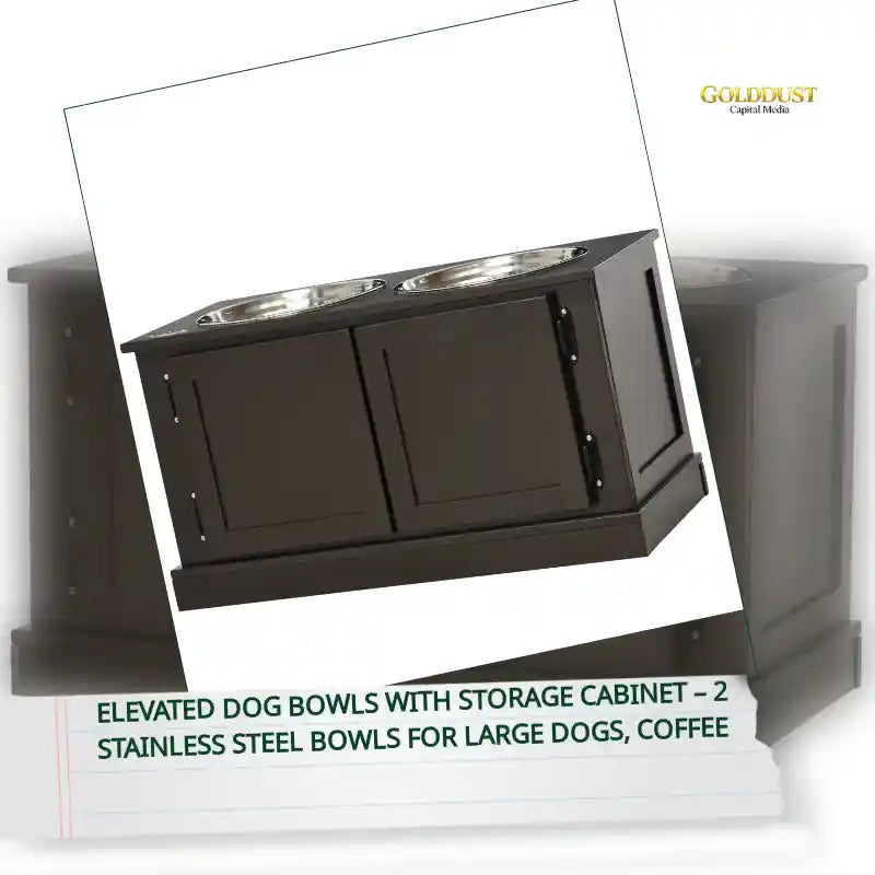 Elevated Dog Bowls with Storage Cabinet &ndash; 2 Stainless Steel Bowls for Large Dogs, Coffee by@Outfy