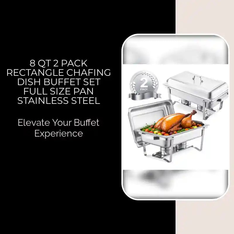 8 Qt 2 Pack Rectangle Chafing Dish Buffet Set Full Size Pan Stainless Steel by@Outfy
