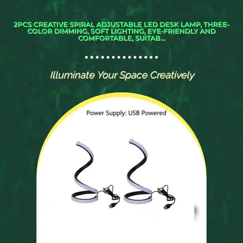 2Pcs Creative Spiral Adjustable LED Desk Lamp, Three-Color Dimming, Soft Lighting, Eye-Friendly And Comfortable, Suitable For Bedroom, Living Room, Bathroom, And Home Decor, USB-Powered by@Outfy